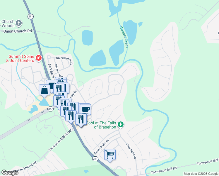 map of restaurants, bars, coffee shops, grocery stores, and more near 7052 Grand Hickory Drive in Braselton