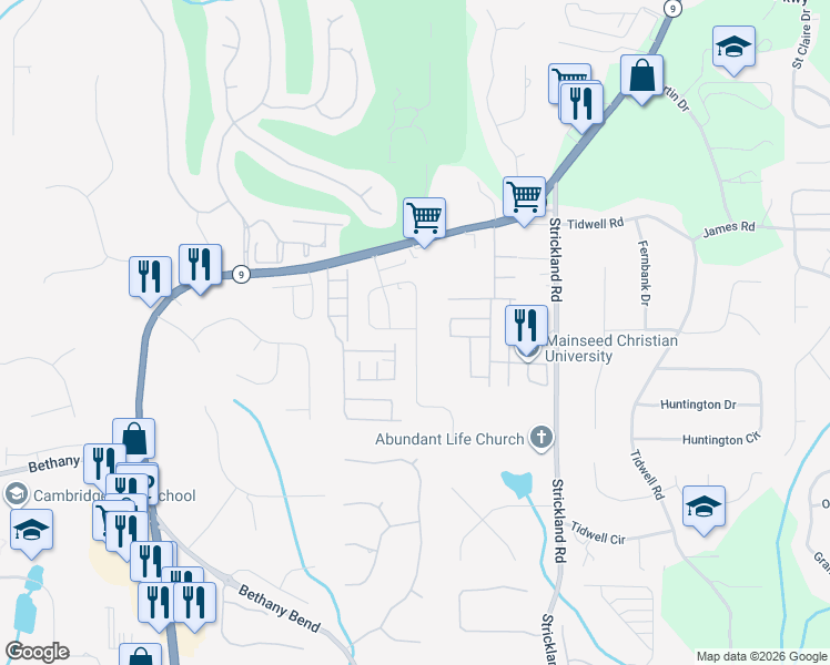 map of restaurants, bars, coffee shops, grocery stores, and more near 3404 Archgate Court in Alpharetta