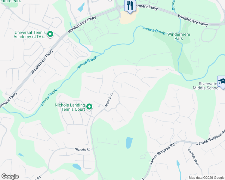 map of restaurants, bars, coffee shops, grocery stores, and more near 210 Nichols Drive in Suwanee