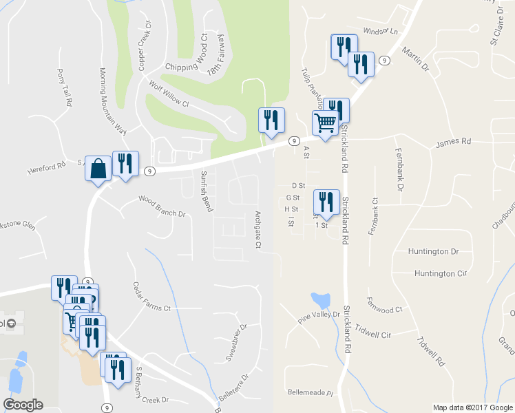 map of restaurants, bars, coffee shops, grocery stores, and more near 3352 Archgate Court in Alpharetta