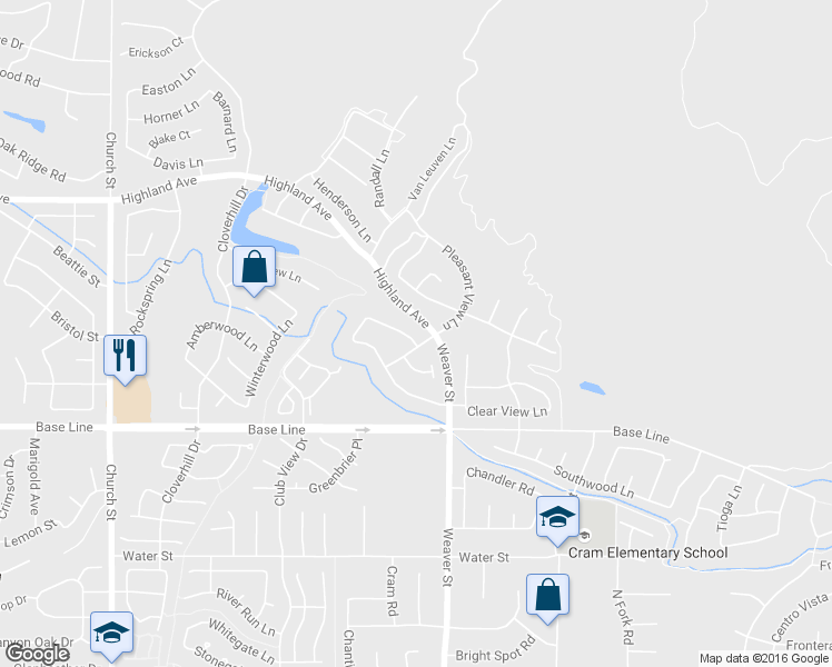 map of restaurants, bars, coffee shops, grocery stores, and more near 29390 Crest View Lane in Highland
