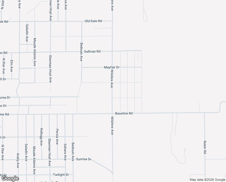 map of restaurants, bars, coffee shops, grocery stores, and more near Wilshire Avenue in Twentynine Palms