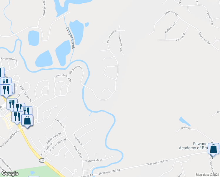 map of restaurants, bars, coffee shops, grocery stores, and more near 9020 Lexington Court in Braselton