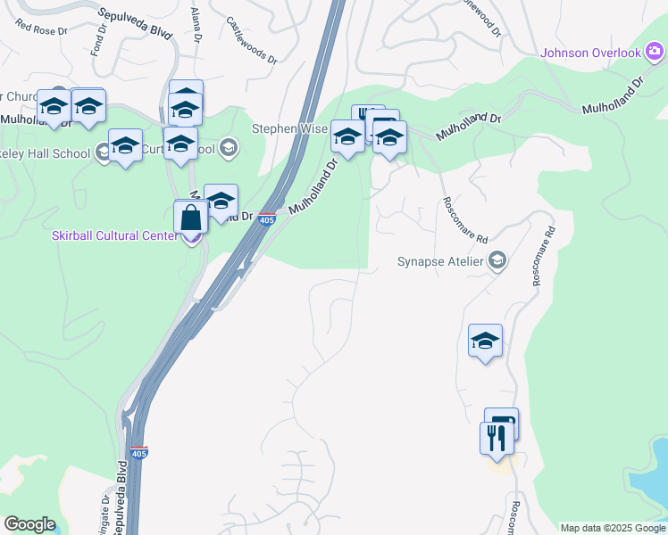 map of restaurants, bars, coffee shops, grocery stores, and more near 15520 Aqua Verde Drive in Los Angeles