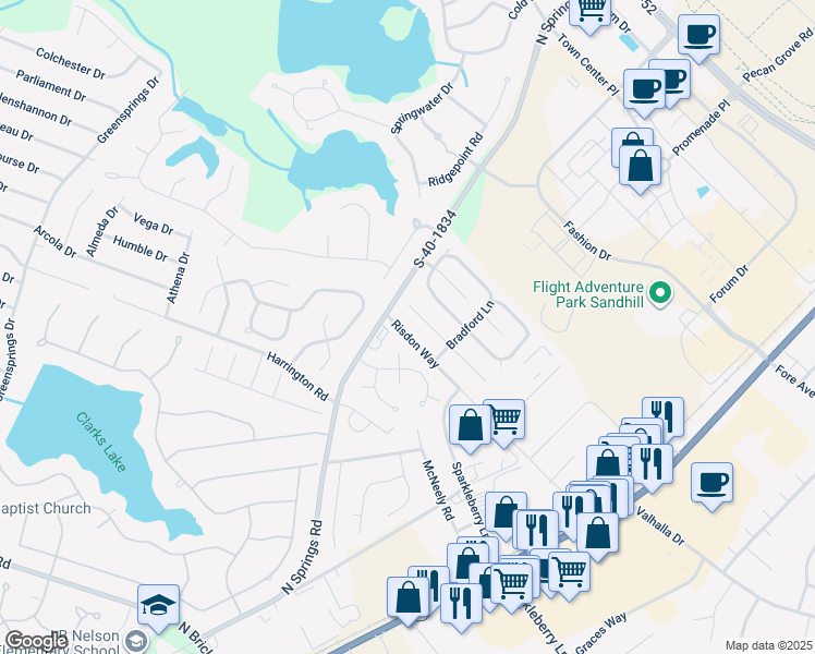 map of restaurants, bars, coffee shops, grocery stores, and more near 336 Risdon Way in Columbia