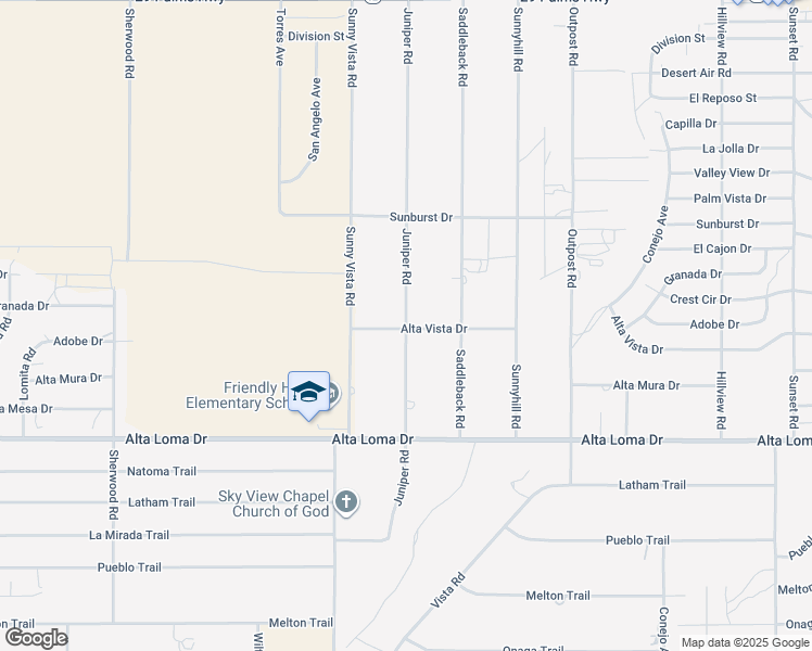 map of restaurants, bars, coffee shops, grocery stores, and more near 7218 Juniper Road in Joshua Tree