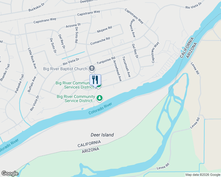 map of restaurants, bars, coffee shops, grocery stores, and more near 150443 Del Rey Drive in Big River