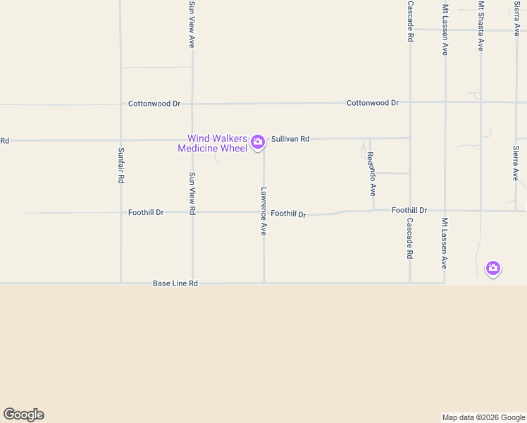 map of restaurants, bars, coffee shops, grocery stores, and more near Lawrence Avenue in Joshua Tree