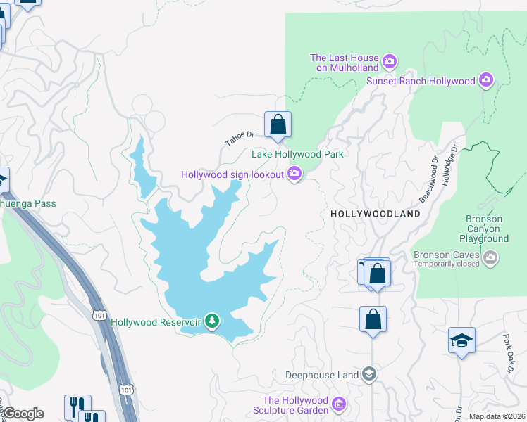 map of restaurants, bars, coffee shops, grocery stores, and more near 3015 Arrowhead Drive in Los Angeles