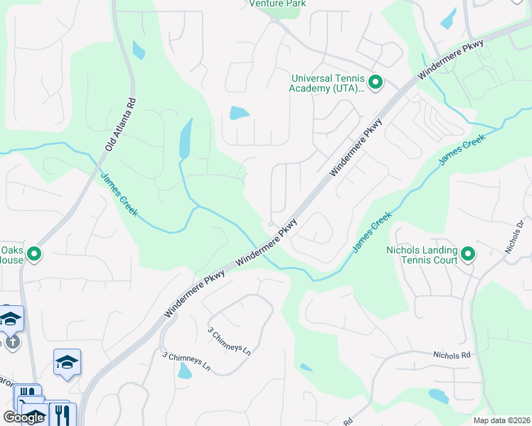 map of restaurants, bars, coffee shops, grocery stores, and more near 4570 Wollaston Road in Cumming