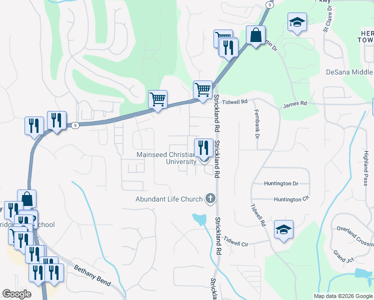 map of restaurants, bars, coffee shops, grocery stores, and more near F St in Alpharetta