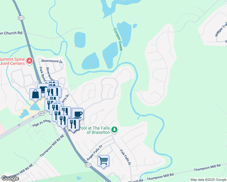 map of restaurants, bars, coffee shops, grocery stores, and more near 5115 Blue Ash Court in Braselton