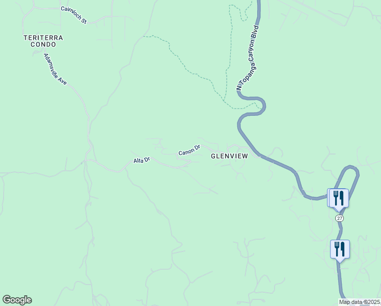 map of restaurants, bars, coffee shops, grocery stores, and more near 22011 Callado Way in Topanga