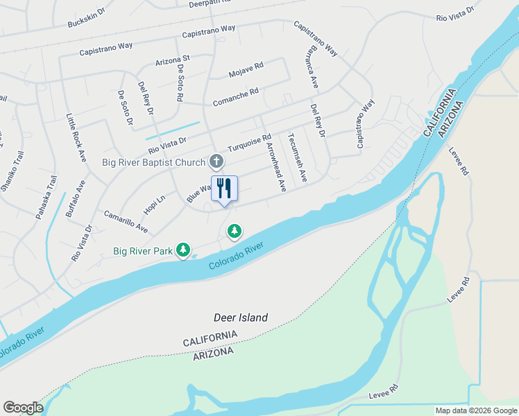 map of restaurants, bars, coffee shops, grocery stores, and more near 150431 Del Rey Drive in Big River