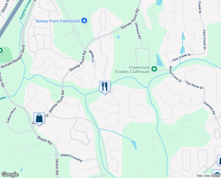 map of restaurants, bars, coffee shops, grocery stores, and more near 2275 Stoney Point Farm Road in Cumming