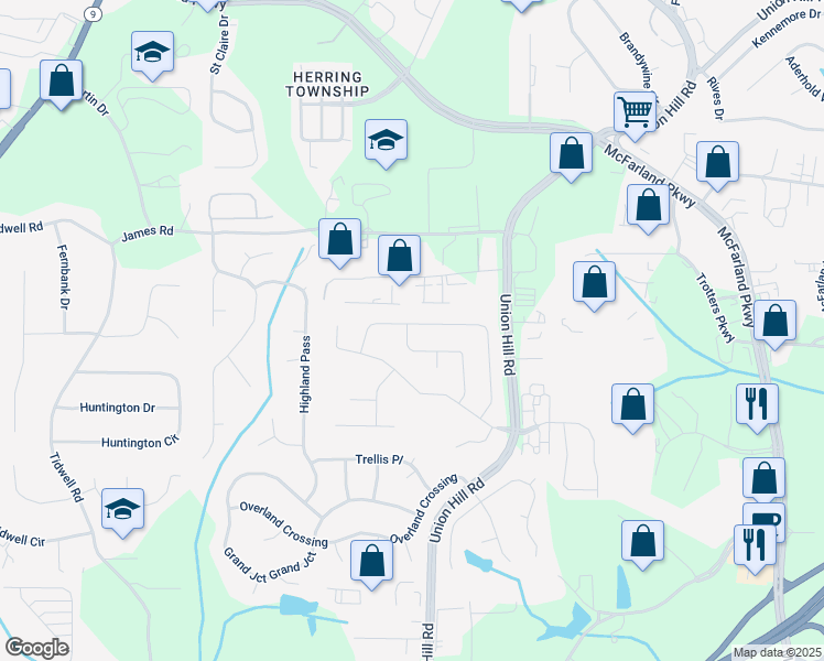 map of restaurants, bars, coffee shops, grocery stores, and more near 1615 Waverly Glen Drive in Alpharetta