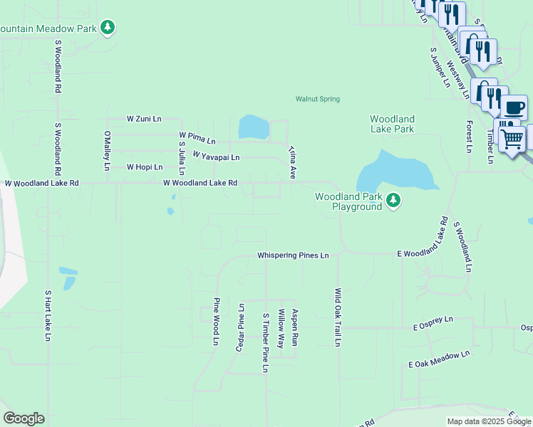 map of restaurants, bars, coffee shops, grocery stores, and more near 1706 South Shady Lane in Pinetop-Lakeside