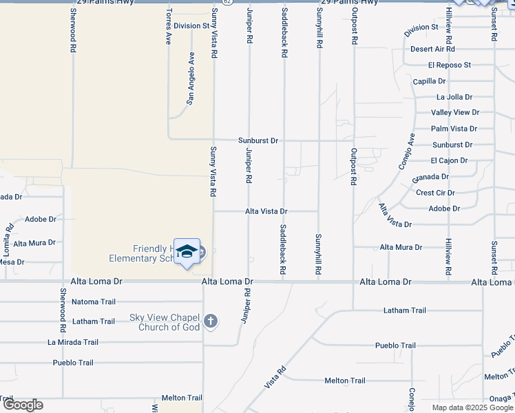 map of restaurants, bars, coffee shops, grocery stores, and more near 7079 Juniper Road in Joshua Tree