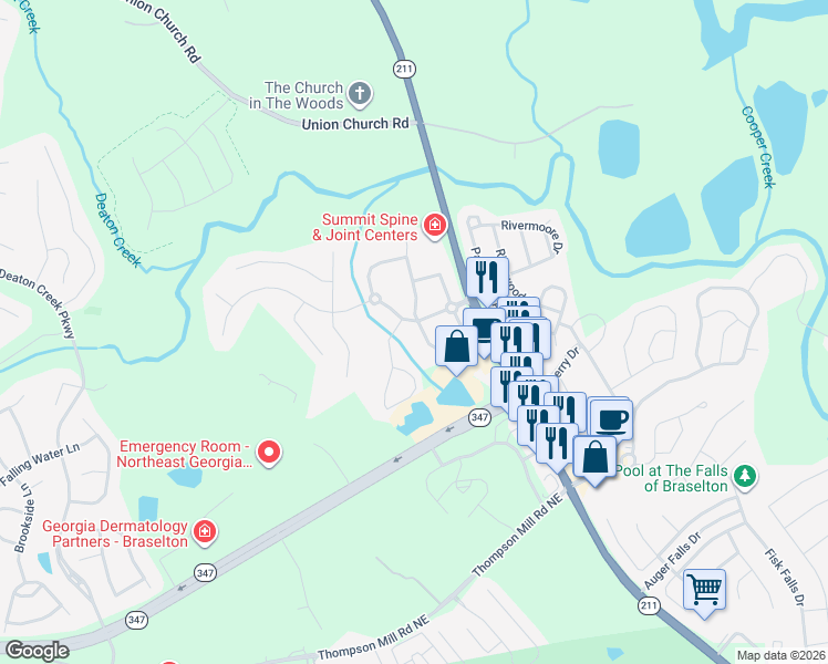 map of restaurants, bars, coffee shops, grocery stores, and more near 5787 Berkshire Trce in Braselton