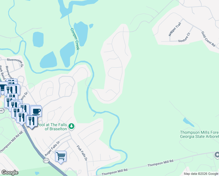 map of restaurants, bars, coffee shops, grocery stores, and more near 9036 Lexington Court in Braselton