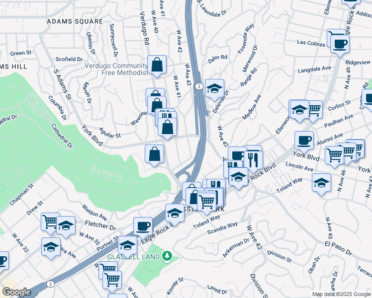 map of restaurants, bars, coffee shops, grocery stores, and more near 4016 York Boulevard in Los Angeles
