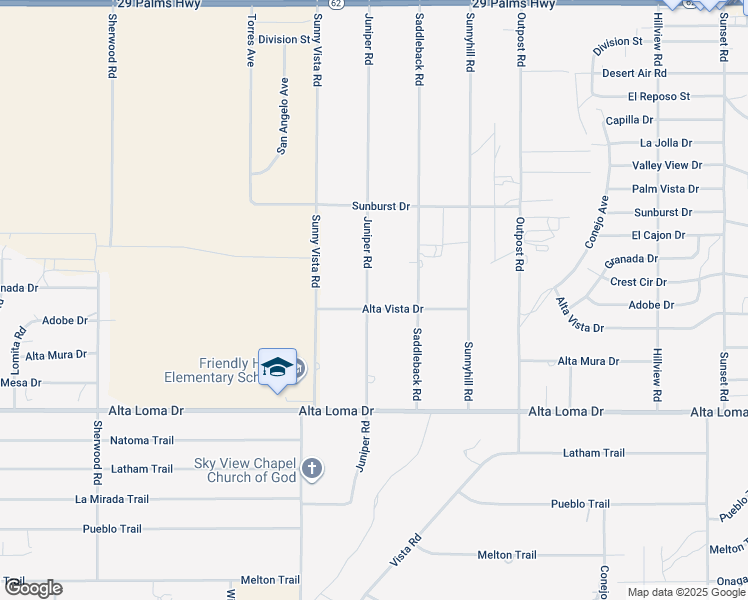 map of restaurants, bars, coffee shops, grocery stores, and more near 7079 Juniper Road in Joshua Tree