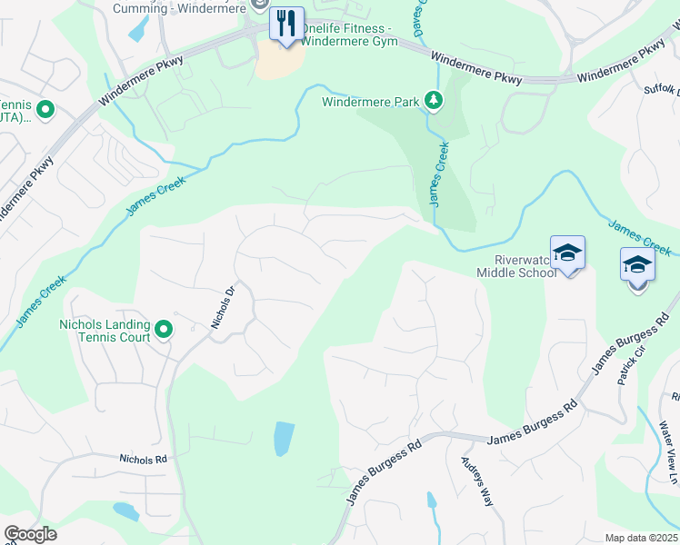 map of restaurants, bars, coffee shops, grocery stores, and more near 1280 Rockbass Road in Suwanee