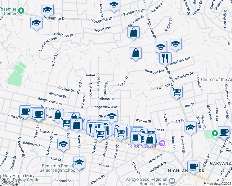 map of restaurants, bars, coffee shops, grocery stores, and more near 1442 North Avenue 57 in Los Angeles