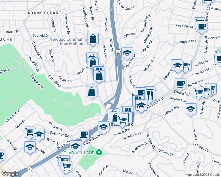map of restaurants, bars, coffee shops, grocery stores, and more near 4016 York Boulevard in Los Angeles