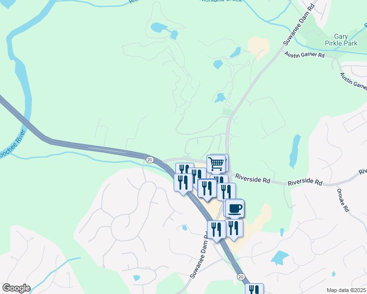 map of restaurants, bars, coffee shops, grocery stores, and more near 376 Eagle Tiff Drive in Sugar Hill