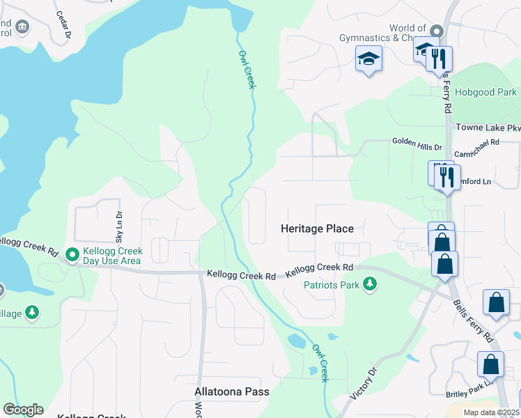 map of restaurants, bars, coffee shops, grocery stores, and more near 224 Shoals Bridge Road in Acworth