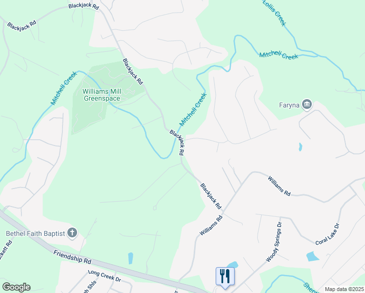 map of restaurants, bars, coffee shops, grocery stores, and more near 6517 Blackjack Road in Flowery Branch
