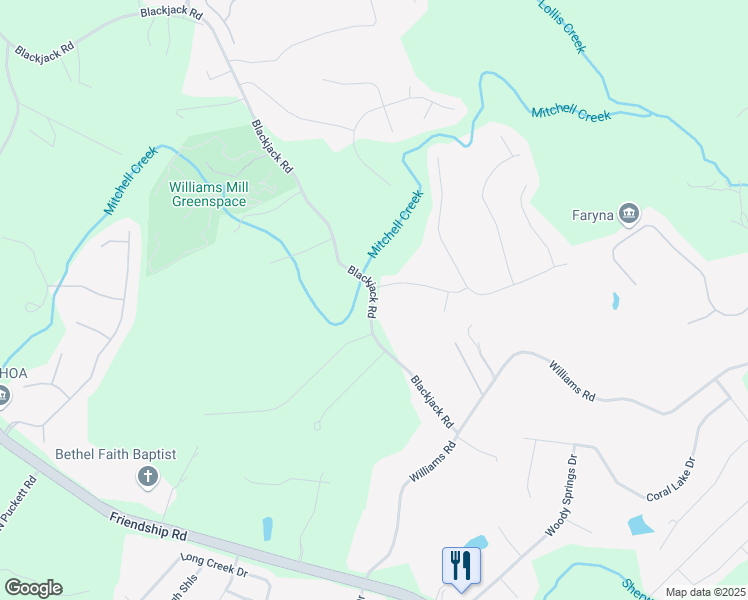 map of restaurants, bars, coffee shops, grocery stores, and more near 6517 Blackjack Road in Flowery Branch