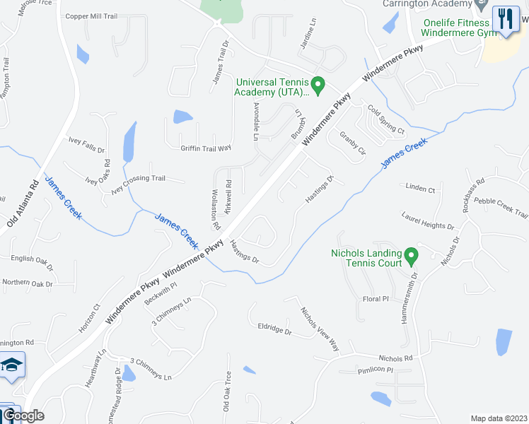 map of restaurants, bars, coffee shops, grocery stores, and more near 4825 Shelbourne Drive in Cumming