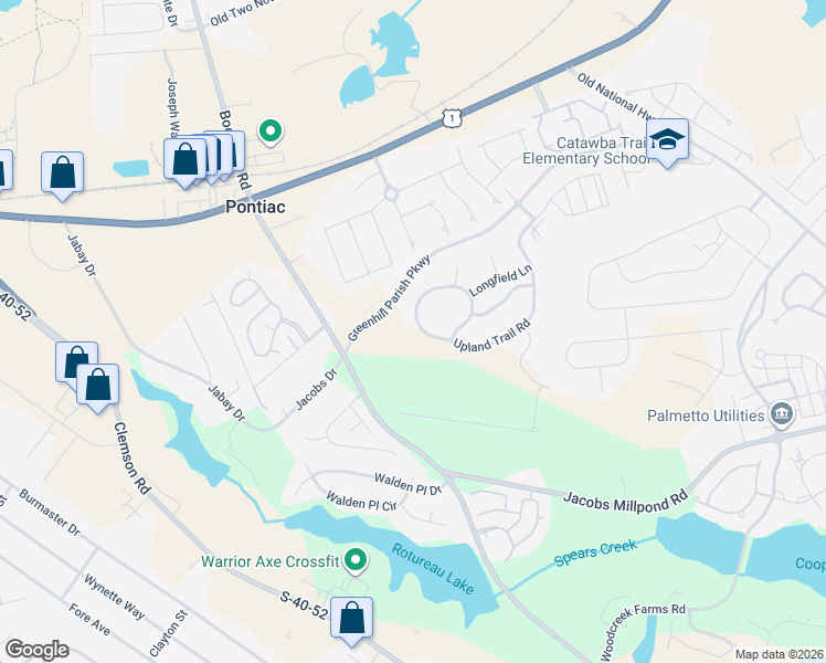 map of restaurants, bars, coffee shops, grocery stores, and more near 418 Upland Trail Road in Elgin