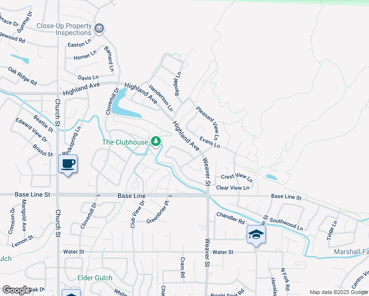 map of restaurants, bars, coffee shops, grocery stores, and more near 29346 Crest View Lane in Highland