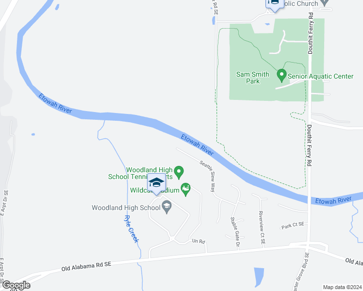 map of restaurants, bars, coffee shops, grocery stores, and more near 64 Seattle Slew Way in Cartersville