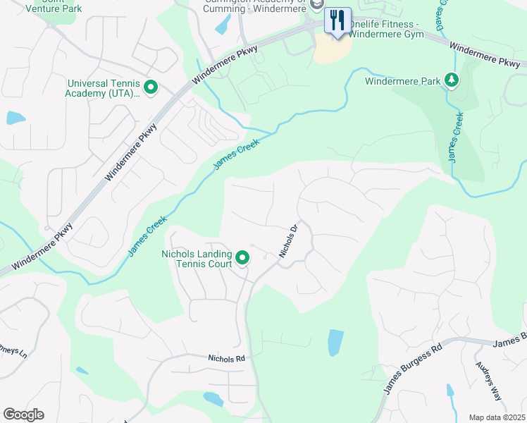 map of restaurants, bars, coffee shops, grocery stores, and more near 325 Cranbrooke Circle in Suwanee