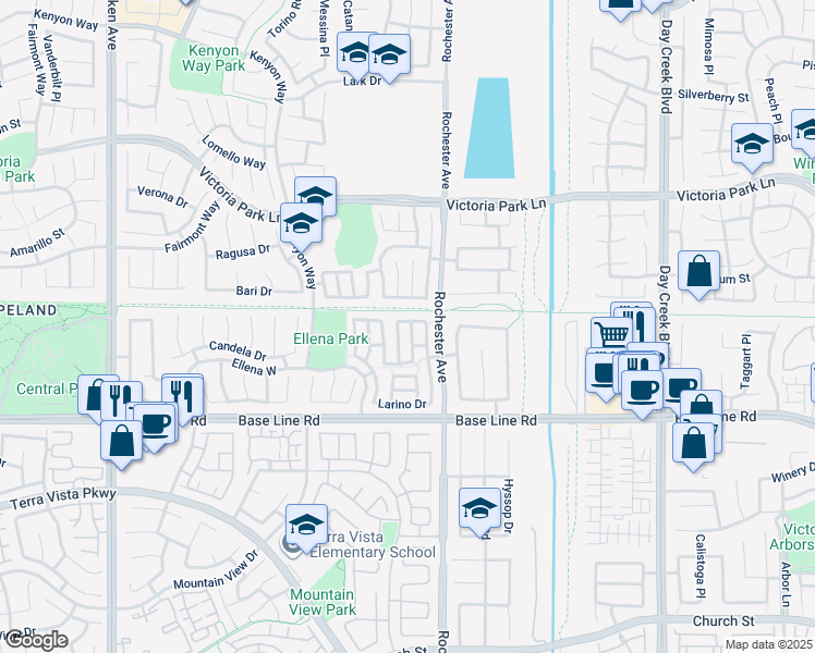 map of restaurants, bars, coffee shops, grocery stores, and more near 7146 Riva Place in Rancho Cucamonga