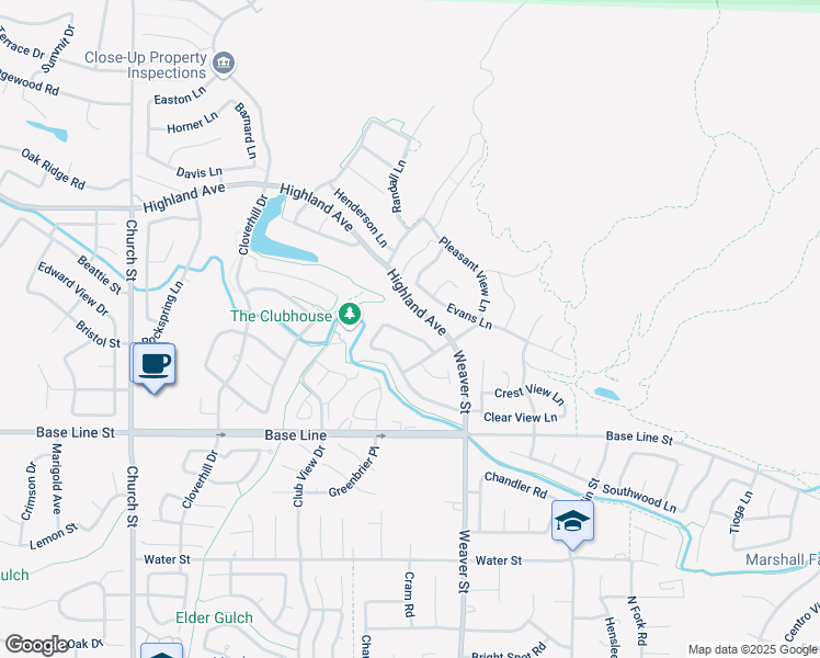 map of restaurants, bars, coffee shops, grocery stores, and more near 29340 Crest View Lane in Highland