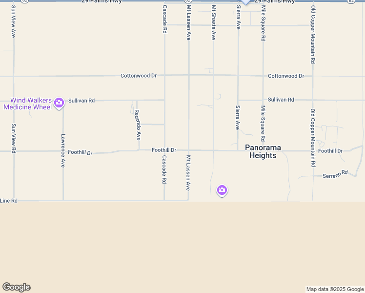 map of restaurants, bars, coffee shops, grocery stores, and more near 7084 Mount Lassen Avenue in Joshua Tree