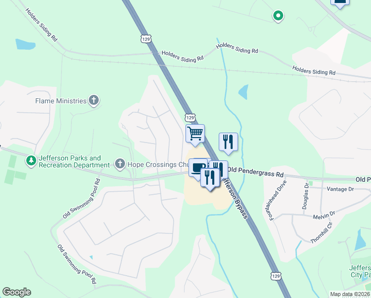 map of restaurants, bars, coffee shops, grocery stores, and more near 116 Red Bud Road in Jefferson