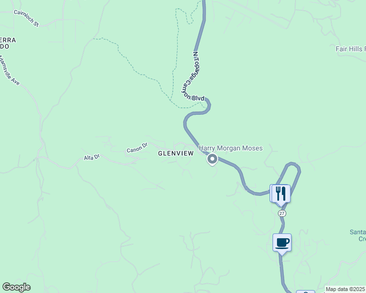 map of restaurants, bars, coffee shops, grocery stores, and more near 21715 Entrado Drive in Topanga