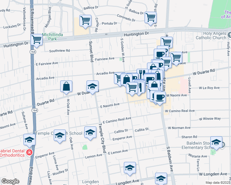 map of restaurants, bars, coffee shops, grocery stores, and more near in Arcadia