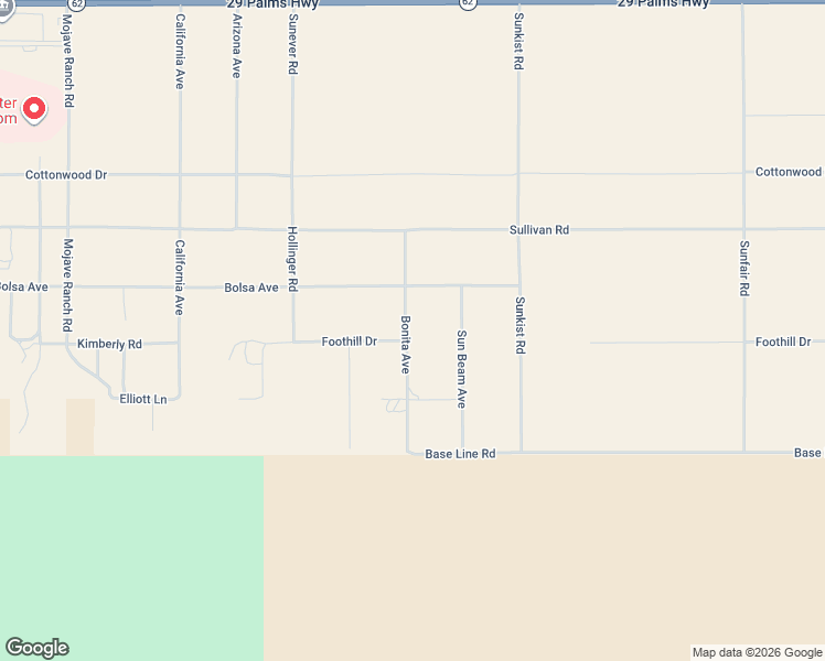 map of restaurants, bars, coffee shops, grocery stores, and more near 64274 Foothill Drive in Joshua Tree
