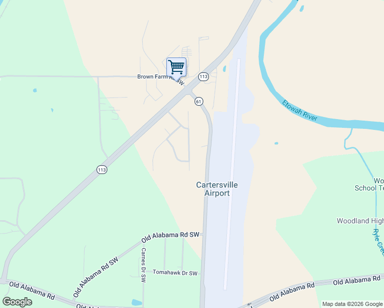 map of restaurants, bars, coffee shops, grocery stores, and more near 31 Meadowbridge Drive Southwest in Cartersville