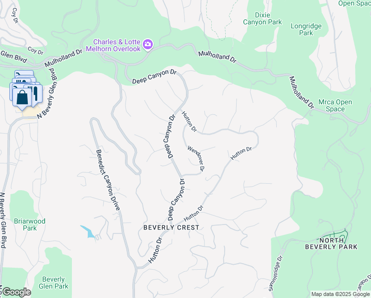 map of restaurants, bars, coffee shops, grocery stores, and more near 9669 Wendover Drive in Beverly Hills