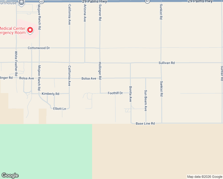 map of restaurants, bars, coffee shops, grocery stores, and more near 64164 Foothill Drive in Joshua Tree