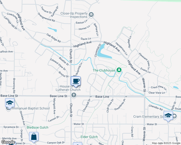 map of restaurants, bars, coffee shops, grocery stores, and more near 7124 Amberwood Lane in Highland