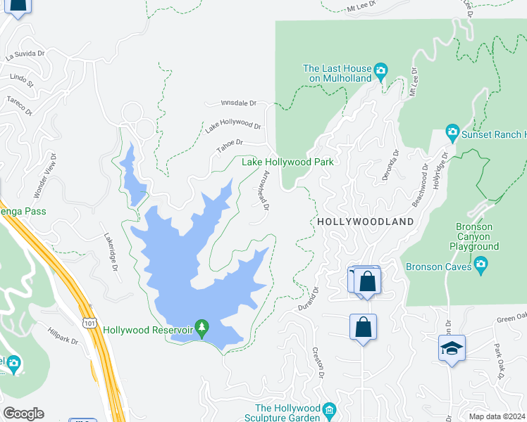 map of restaurants, bars, coffee shops, grocery stores, and more near 6304 Mirror Lake Drive in Los Angeles